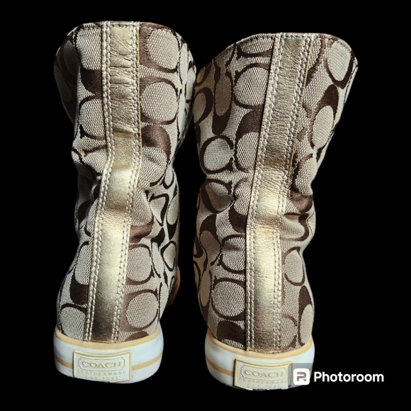 Coach Bonney Sneakers Graffiti Fold Over High Top Sneakers Brown Gold Canvas - Picture 9 of 10